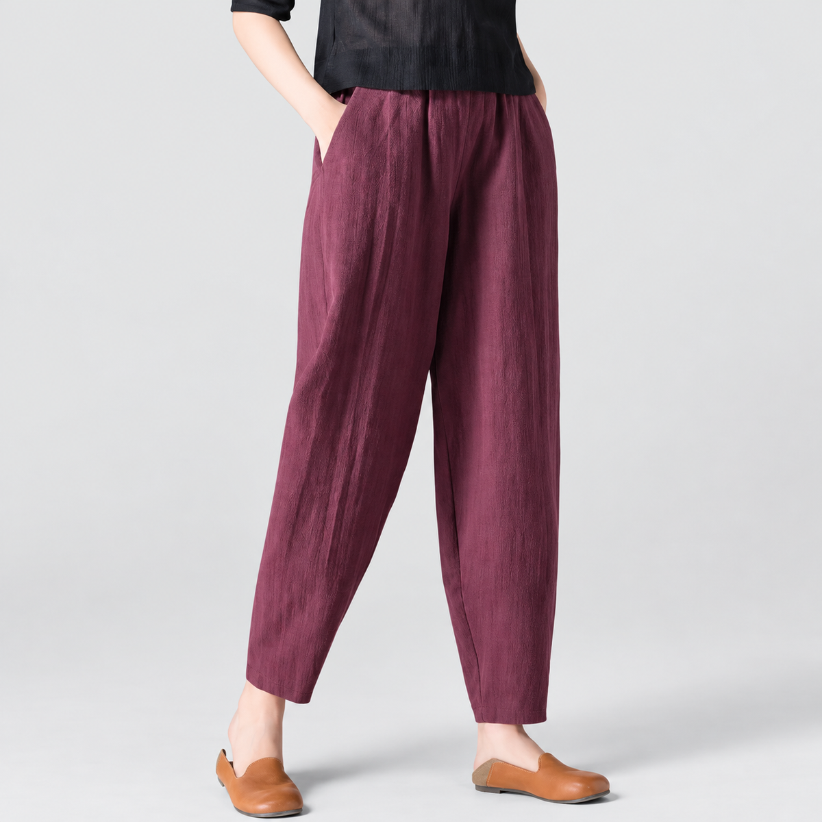 Jocelina | Women’s Wide-Leg Relaxed-Fit Pants — Burgundy