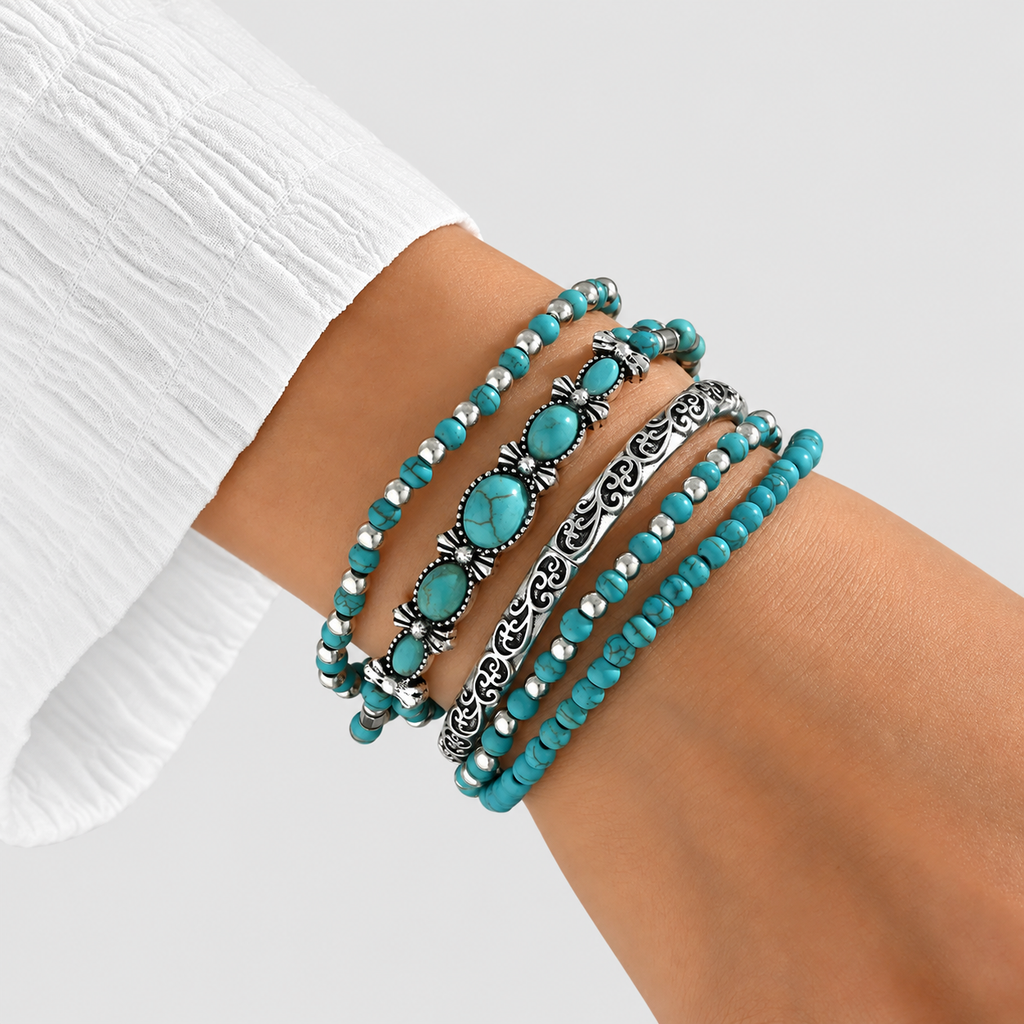 Juliana-Claire | Women’s Turquoise-Tone Beaded Bracelet Set — product detail 1