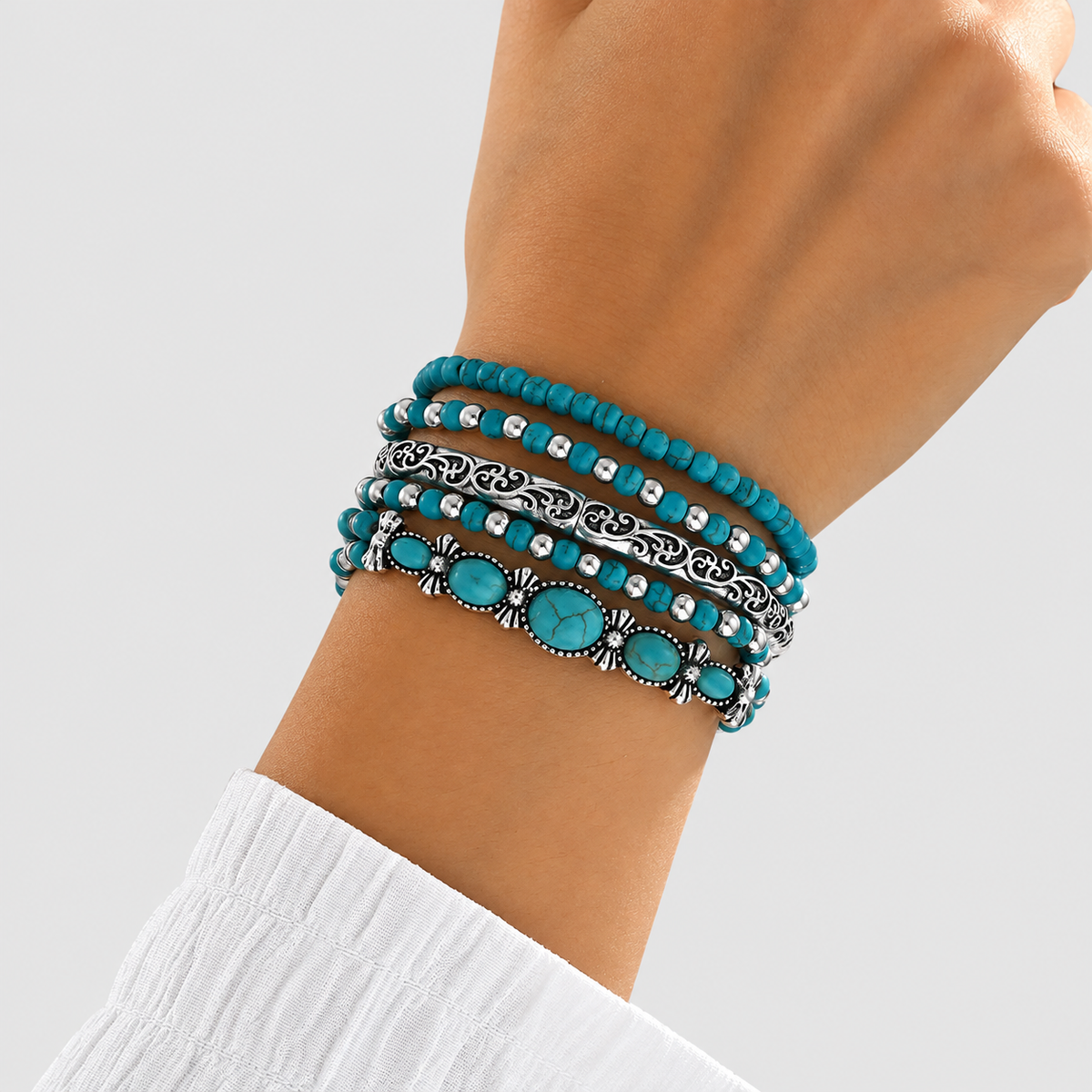 Juliana-Claire | Women’s Turquoise-Tone Beaded Bracelet Set — product detail 2