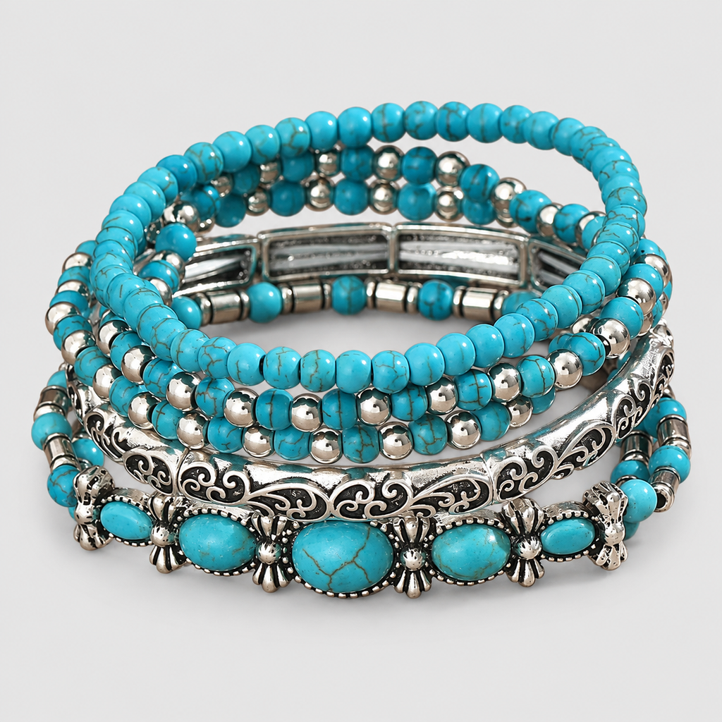 Juliana-Claire | Women’s Turquoise-Tone Beaded Bracelet Set — product detail 3