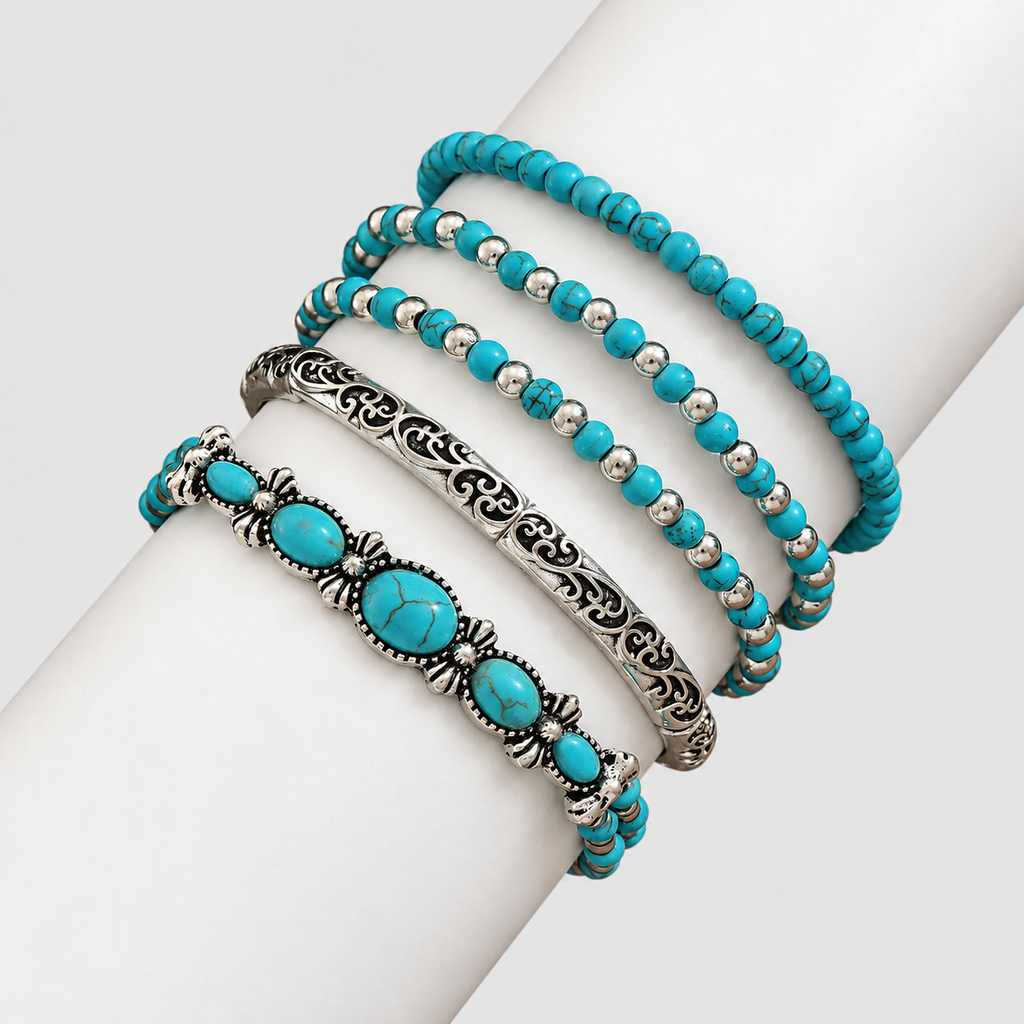 Juliana-Claire | Women’s Turquoise-Tone Beaded Bracelet Set — product detail 4