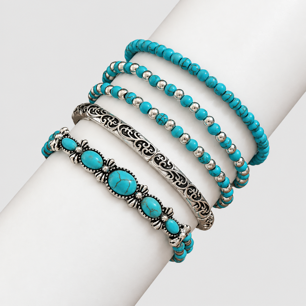 Juliana-Claire | Women’s Turquoise-Tone Beaded Bracelet Set — product detail 4
