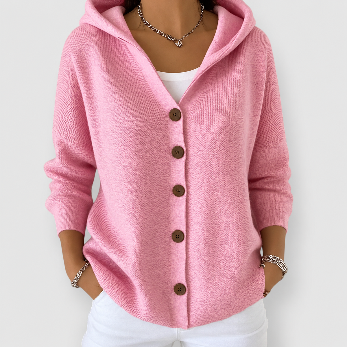 Juliana | Women’s Hooded Button-Front Cardigan — Pink