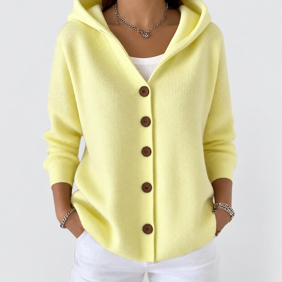 Juliana | Women’s Hooded Button-Front Cardigan — Yellow
