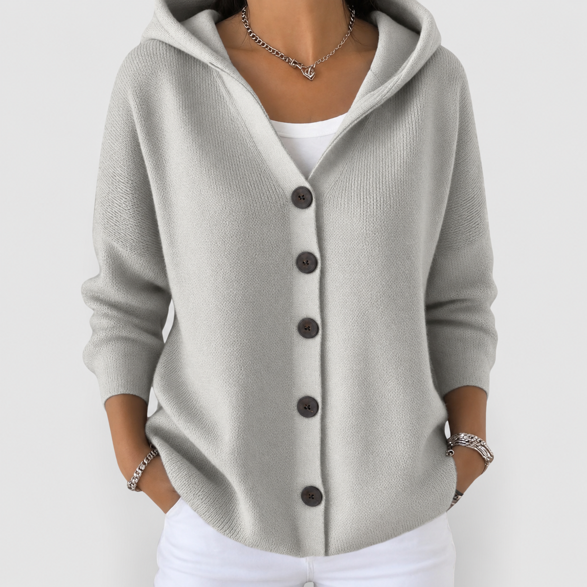 Juliana | Women’s Hooded Button-Front Cardigan — Grey