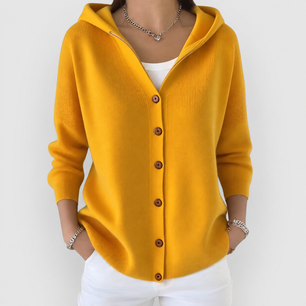 Juliana | Women’s Hooded Button-Front Cardigan — Orange