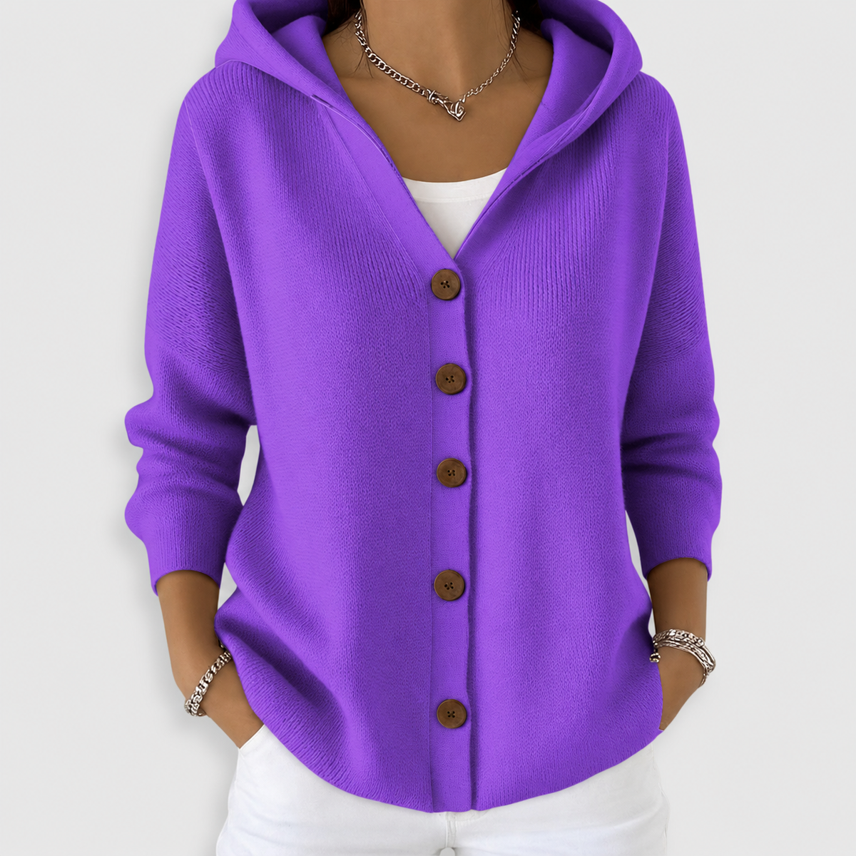 Juliana | Women’s Hooded Button-Front Cardigan — Purple