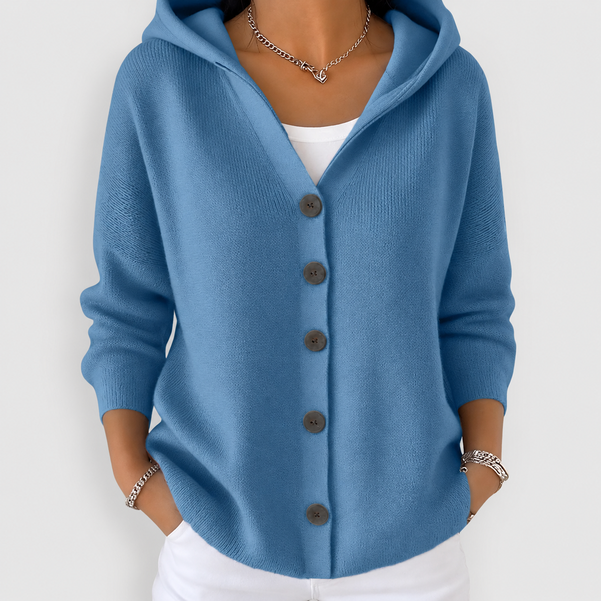 Juliana | Women’s Hooded Button-Front Cardigan — Blue