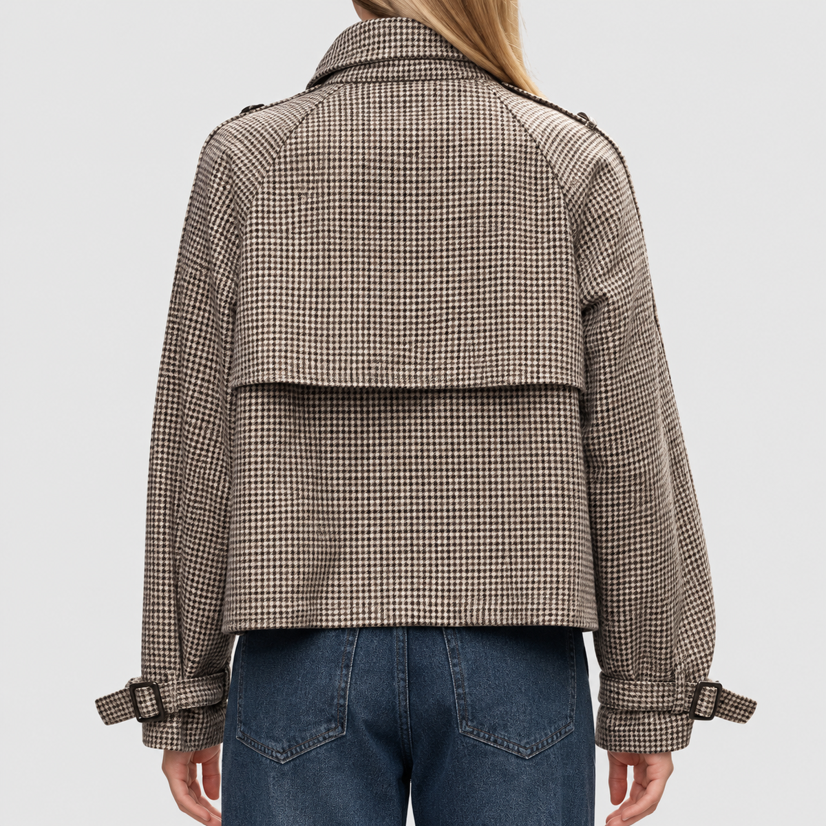 Juliette-Claire | Women’s Houndstooth Stand-Collar Button-Front Jacket — product detail 3