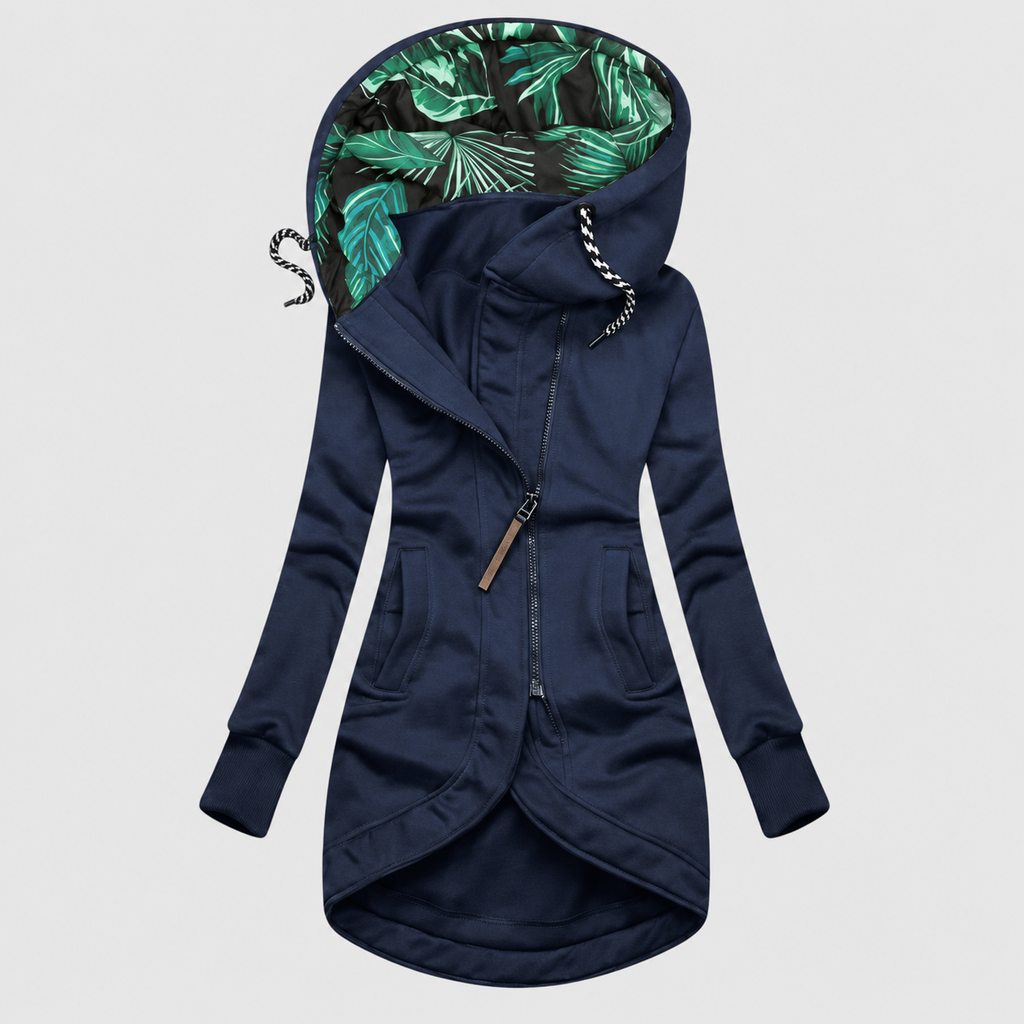 Juliette | Women’s Hooded Drawstring-Waist Jacket — Navy Blue