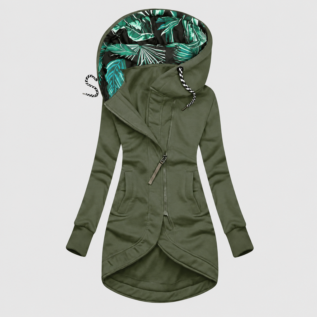Juliette | Women’s Hooded Drawstring-Waist Jacket — Olive Green