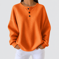 Kalliope | Women’s Waffle-Knit Henley Sweater — Orange
