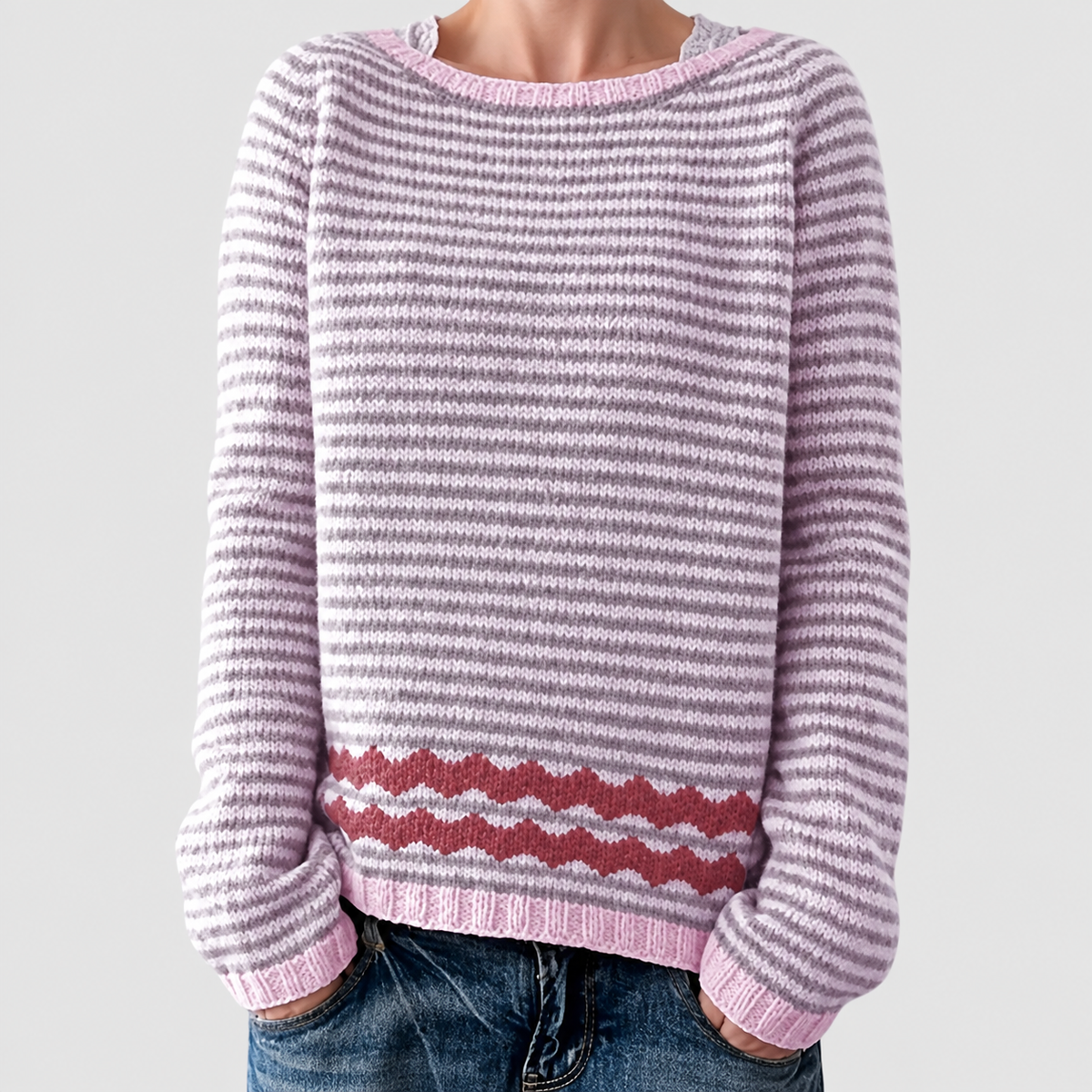 Katarina | Women’s Striped Boat-Neck Knit Sweater — Pink