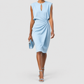 Kerensa | Women’s Keyhole-Neck Ruched-Waist Cocktail Midi Dress — Light Blue
