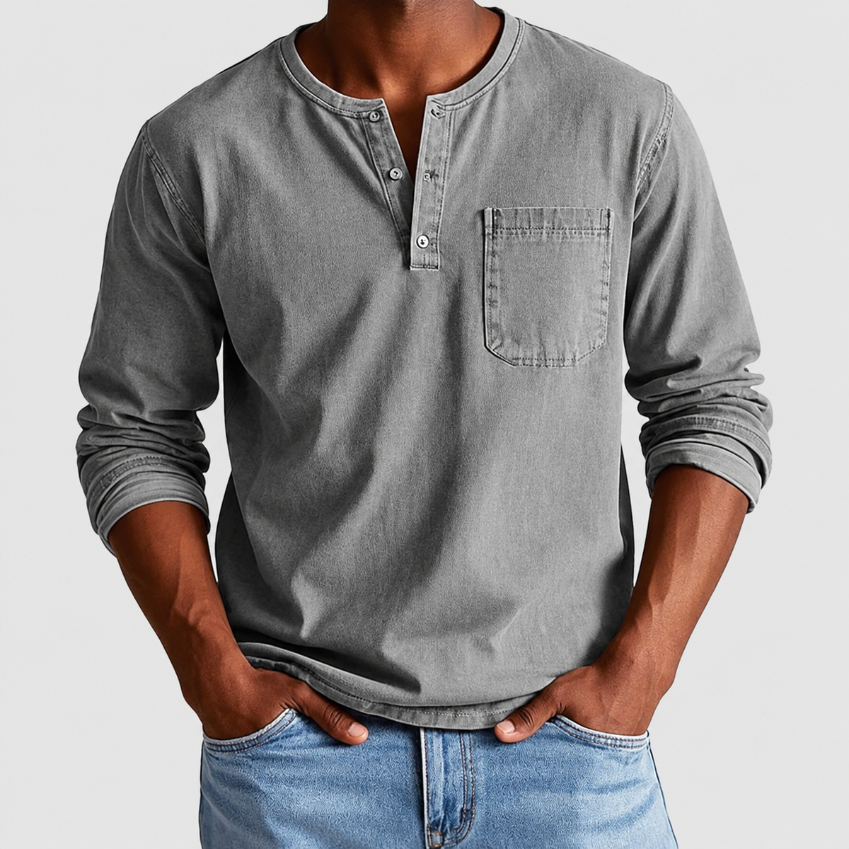 Kieran | Men’s Long-Sleeve Henley Shirt — Grey