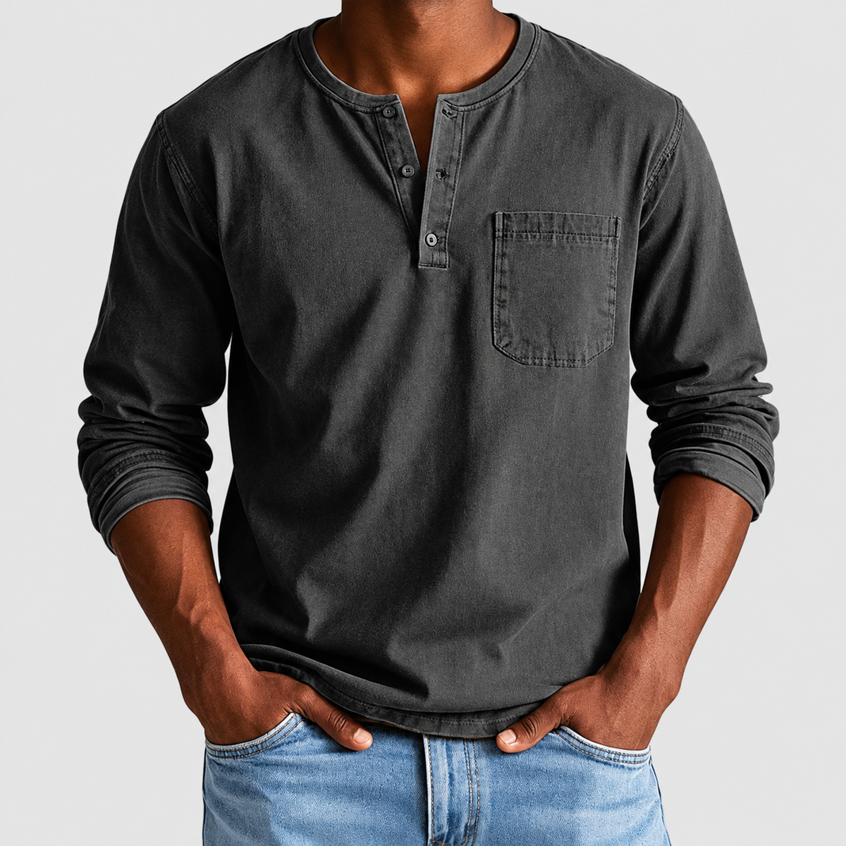 Kieran | Men’s Long-Sleeve Henley Shirt — Black