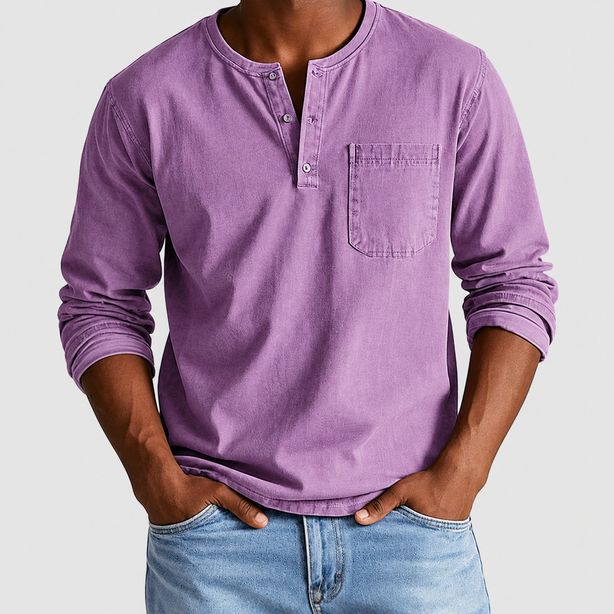 Kieran | Men’s Long-Sleeve Henley Shirt — Lilac
