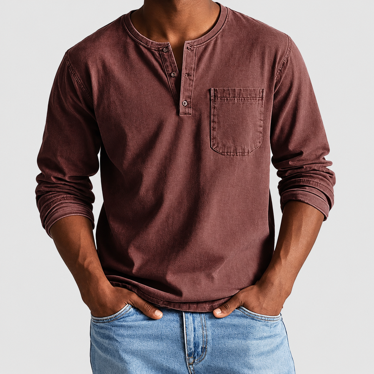 Kieran | Men’s Long-Sleeve Henley Shirt — Red