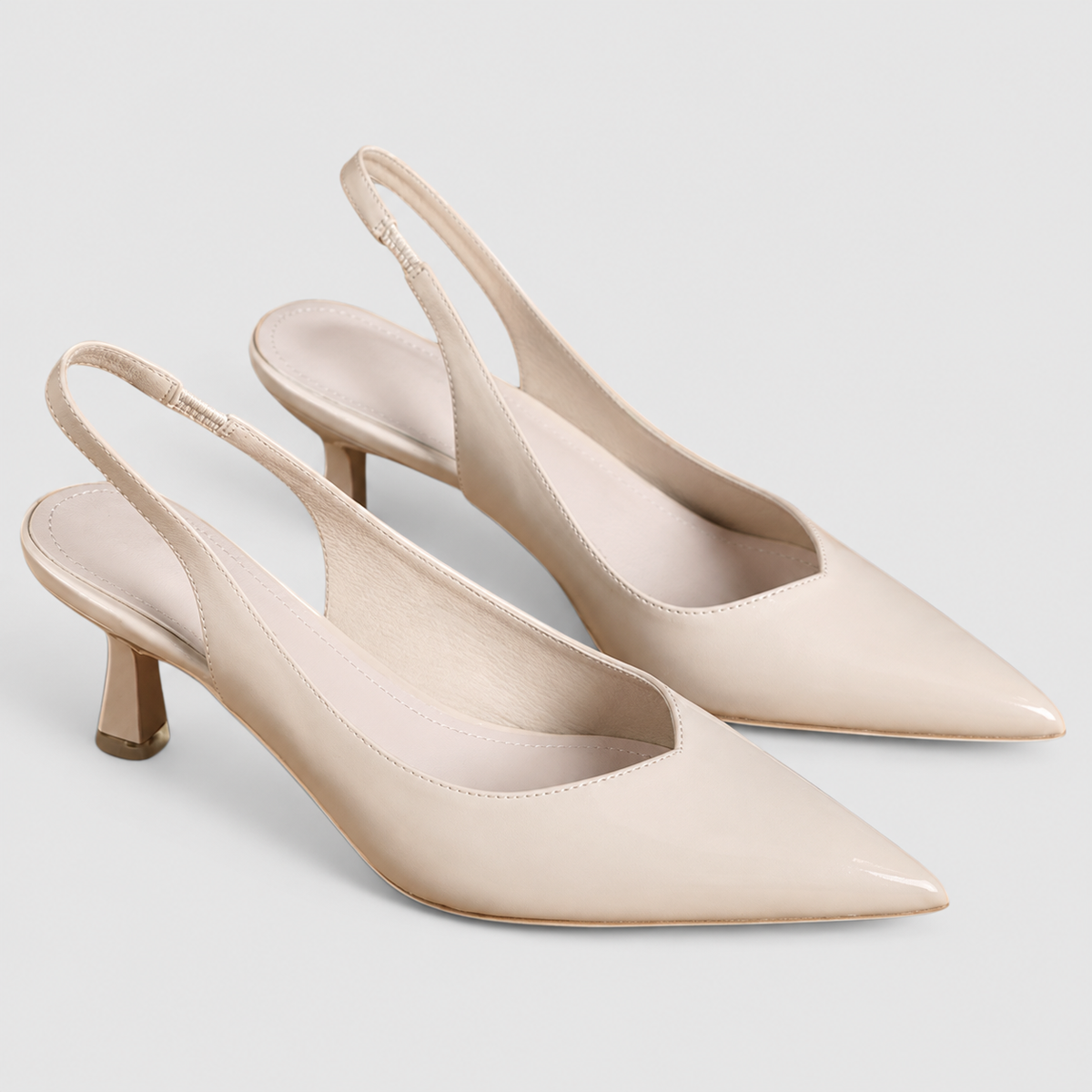 Kirsten | Women’s Pointed-Toe Slingback Kitten Heels — Milky White