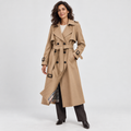 Double-Breasted Trench Coat with Belt in brown - front three-quarter view on model