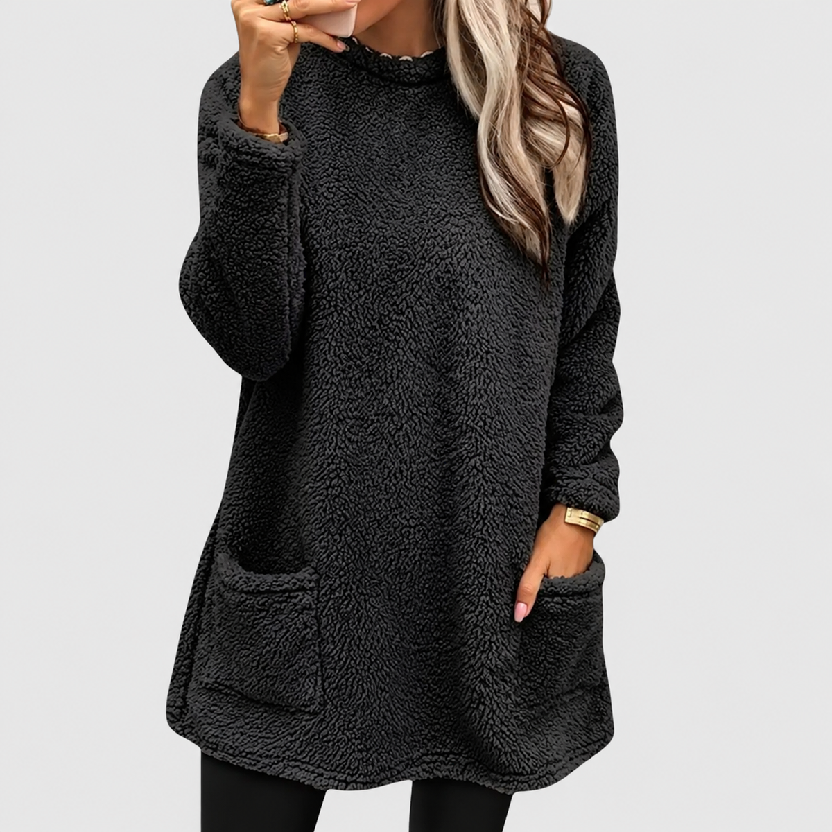 Larissa | Women’s Relaxed Mid-Length Sweater Dress — Black