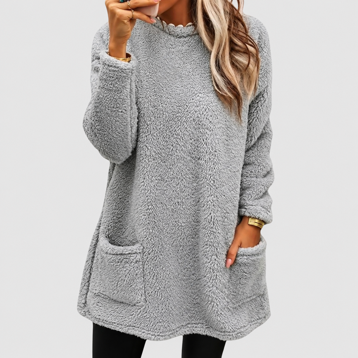 Larissa | Women’s Relaxed Mid-Length Sweater Dress — Light Grey