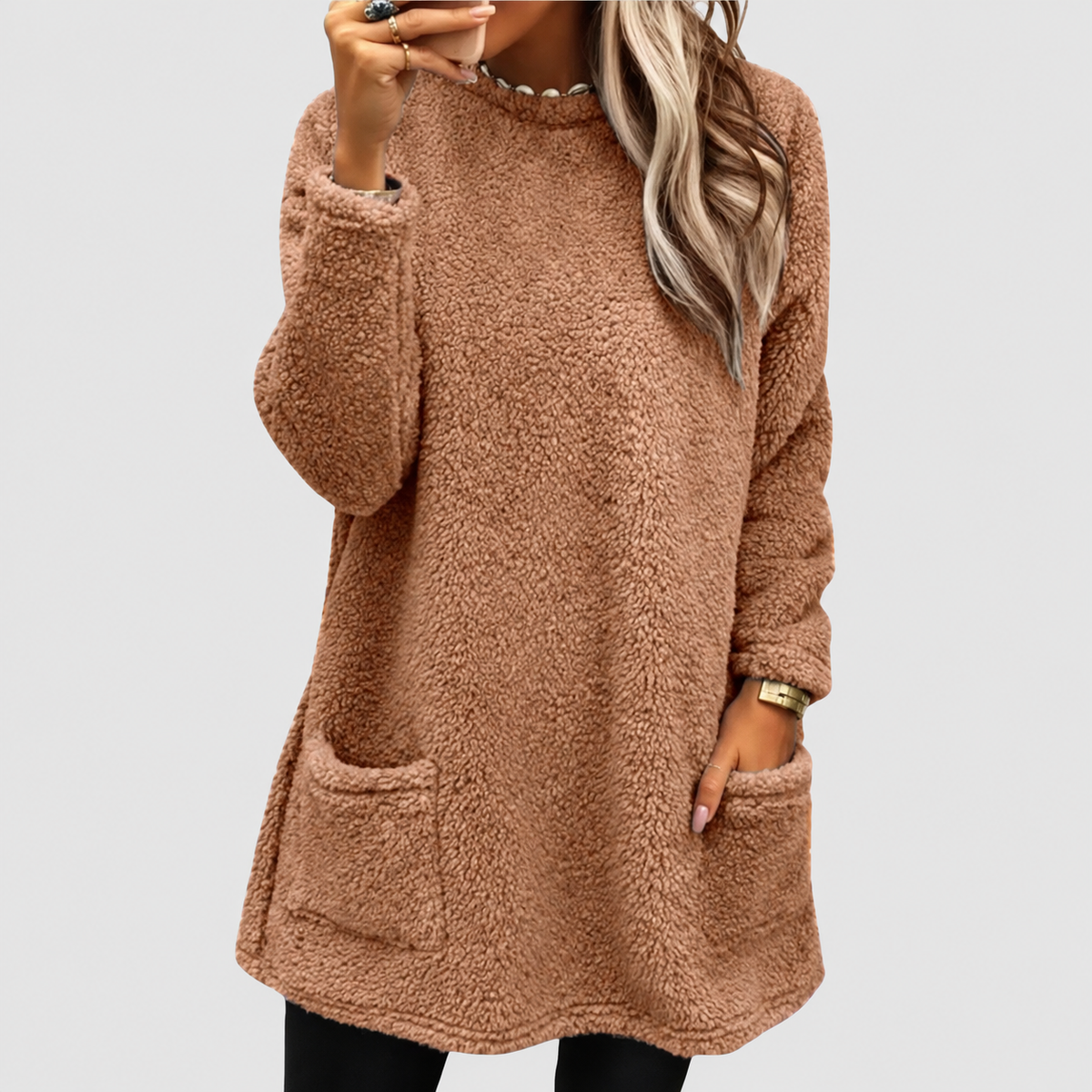 Larissa | Women’s Relaxed Mid-Length Sweater Dress — Brown