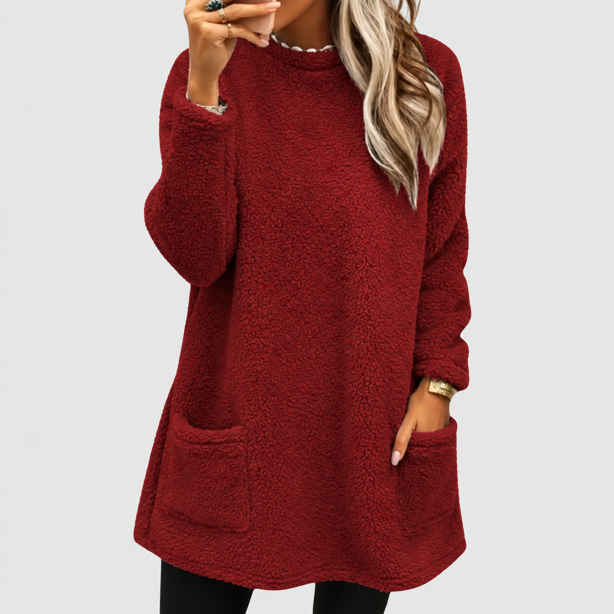 Larissa | Women’s Relaxed Mid-Length Sweater Dress — Wine Red