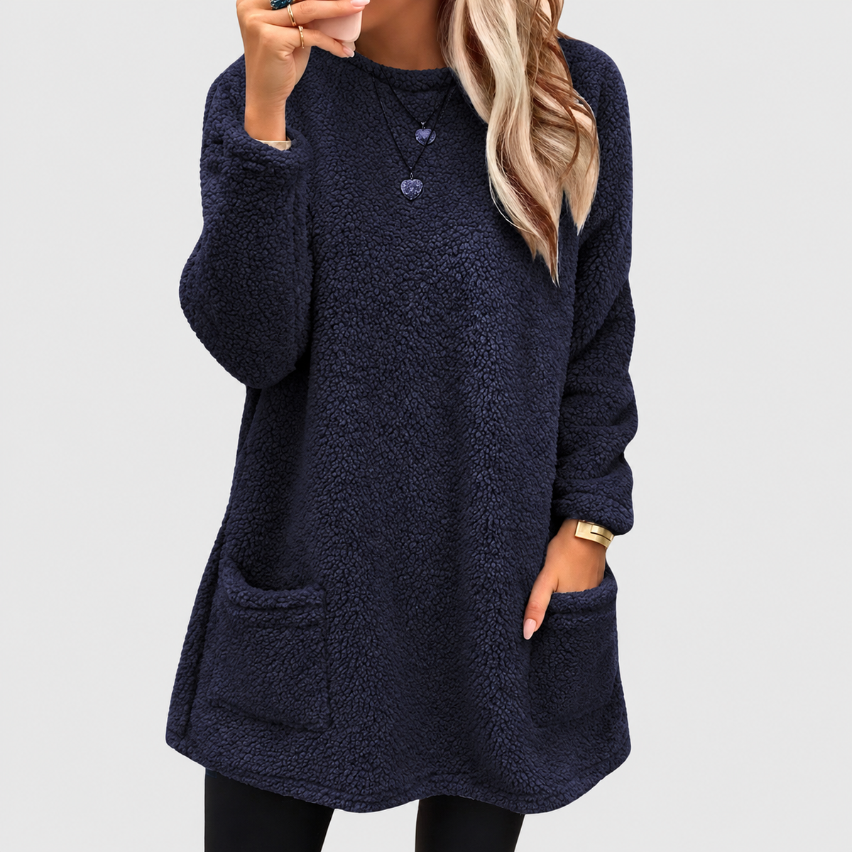 Larissa | Women’s Relaxed Mid-Length Sweater Dress — Navy