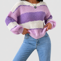 Laurel | Women’s Striped Chunky Knit Relaxed-Fit Pullover Sweater — Purple