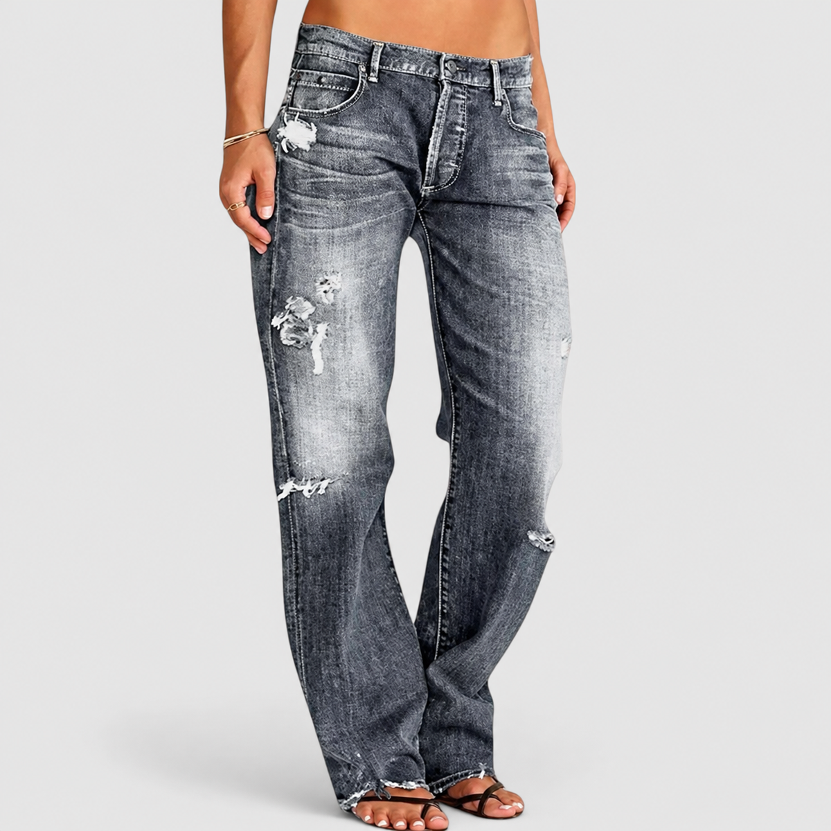 Lavinelle | Women’s Low-Rise Wide-Leg Stretch Jeans — Grey