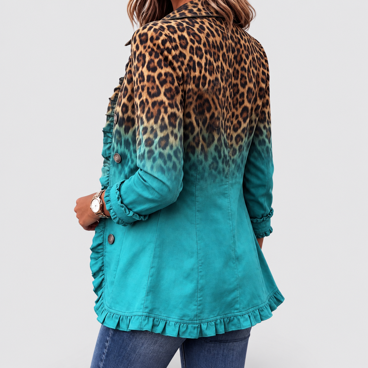 Lavinia-May | Women’s Leopard Ombre Ruffle Blazer Jacket — product detail 4