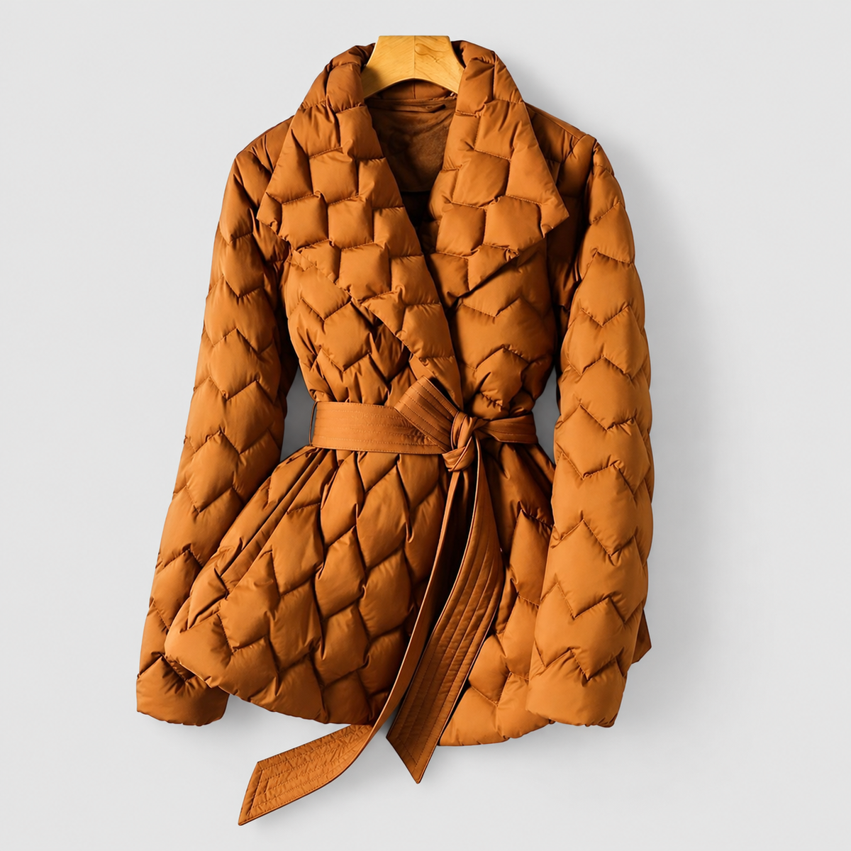Lavinia-Rose | Women’s Diamond-Quilted Belted Jacket — Amber Orange