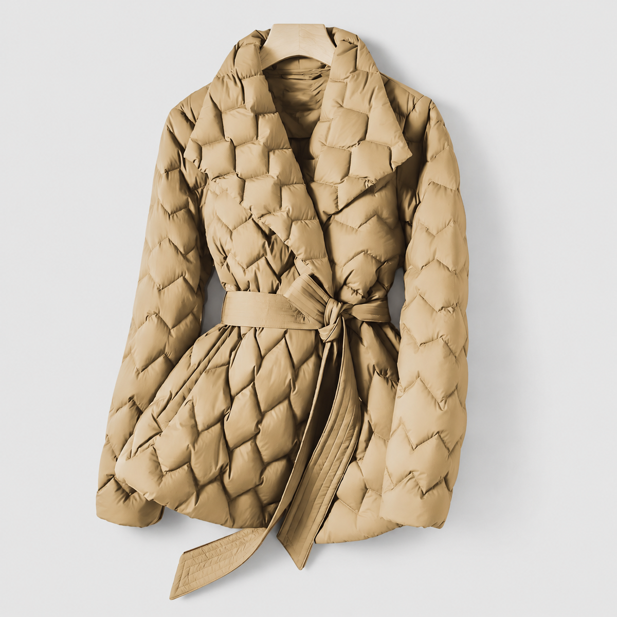 Lavinia-Rose | Women’s Diamond-Quilted Belted Jacket — Sandstone Beige