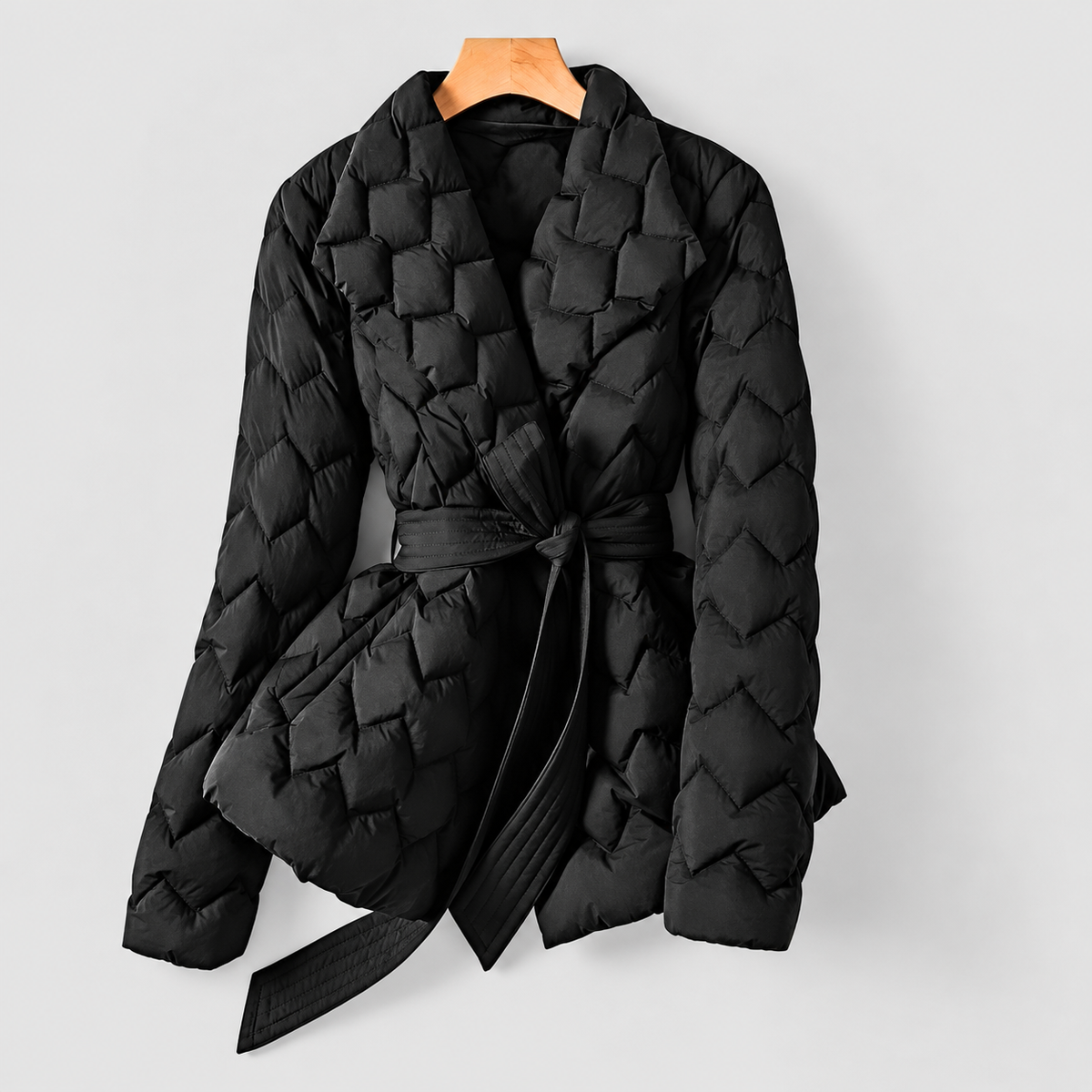 Lavinia-Rose | Women’s Diamond-Quilted Belted Jacket — Midnight Black
