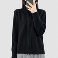 Leandra | Women’s Zip-Through Mock-Neck Cardigan — Black