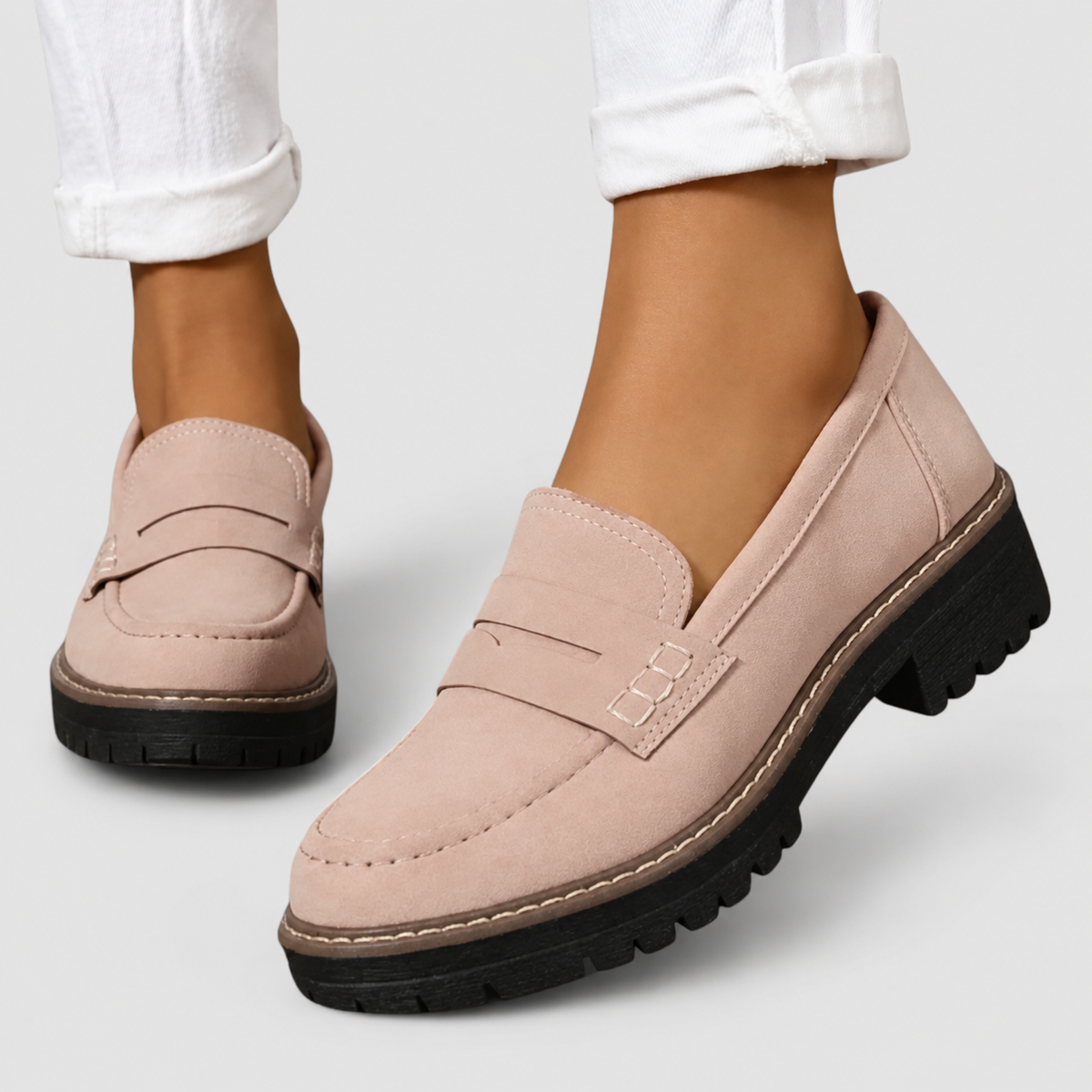 Lenora | Women’s Slip-On Loafers with Treaded Sole — Khaki