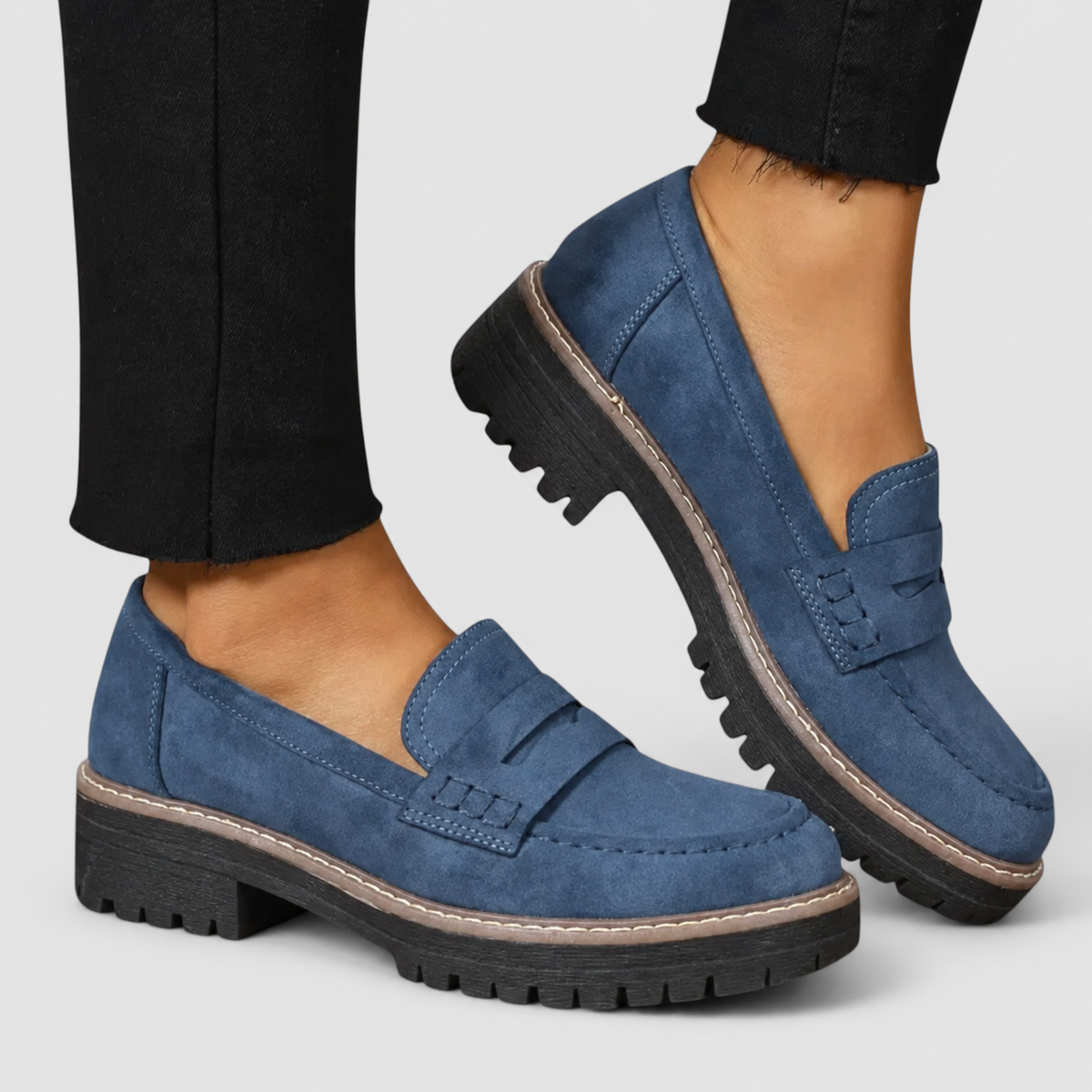 Lenora | Women’s Slip-On Loafers with Treaded Sole — Blue
