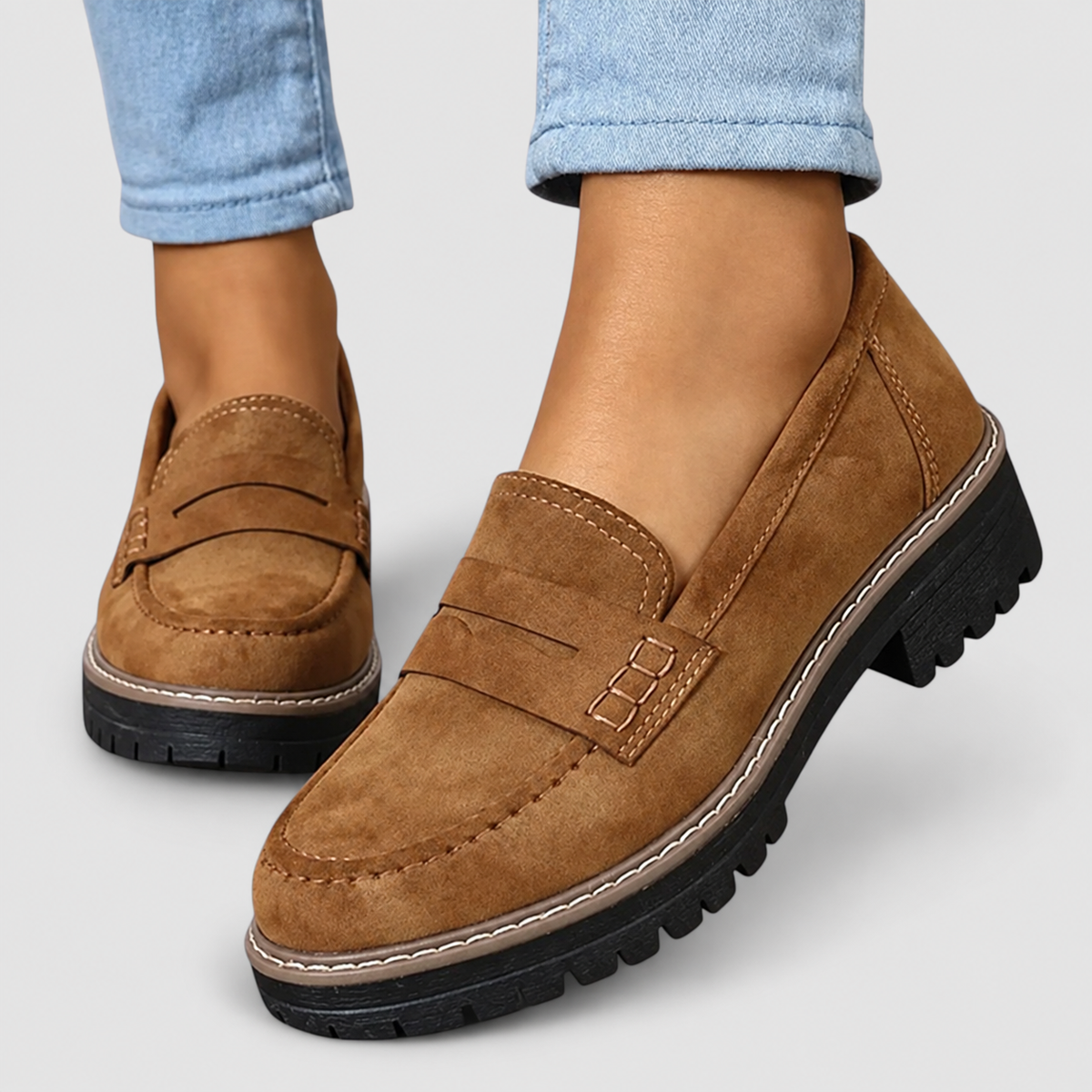 Lenora | Women’s Slip-On Loafers with Treaded Sole — Brown