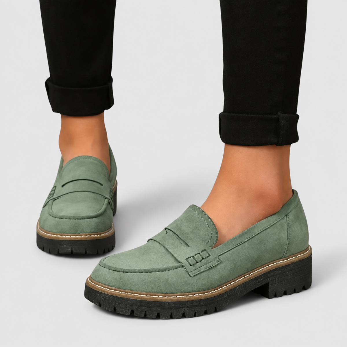 Lenora | Women’s Slip-On Loafers with Treaded Sole — Green