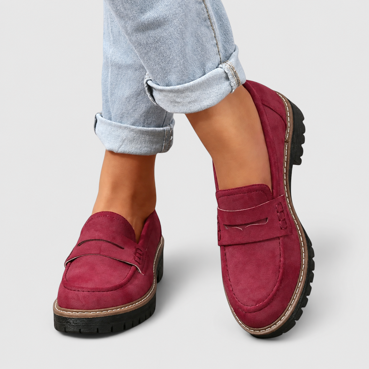 Lenora | Women’s Slip-On Loafers with Treaded Sole — Red