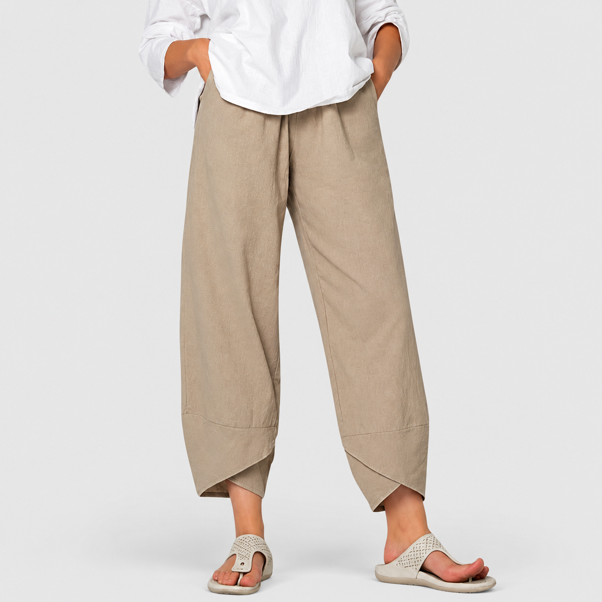 Leonella | Women’s Relaxed Tulip-Hem Pants — Khaki