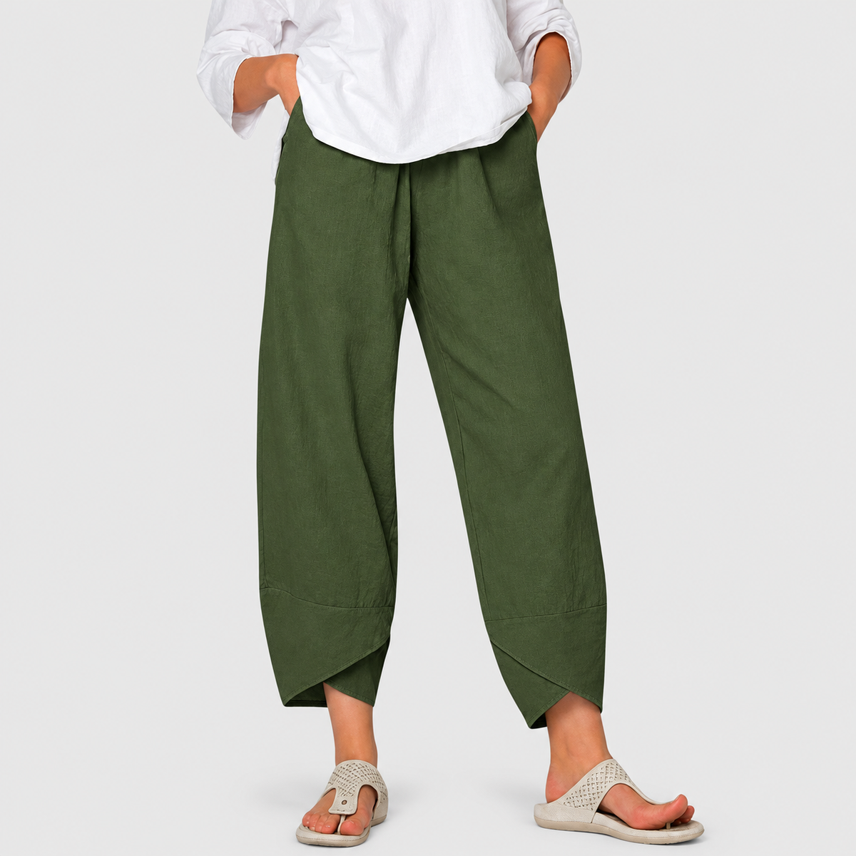 Leonella | Women’s Relaxed Tulip-Hem Pants — Military Green