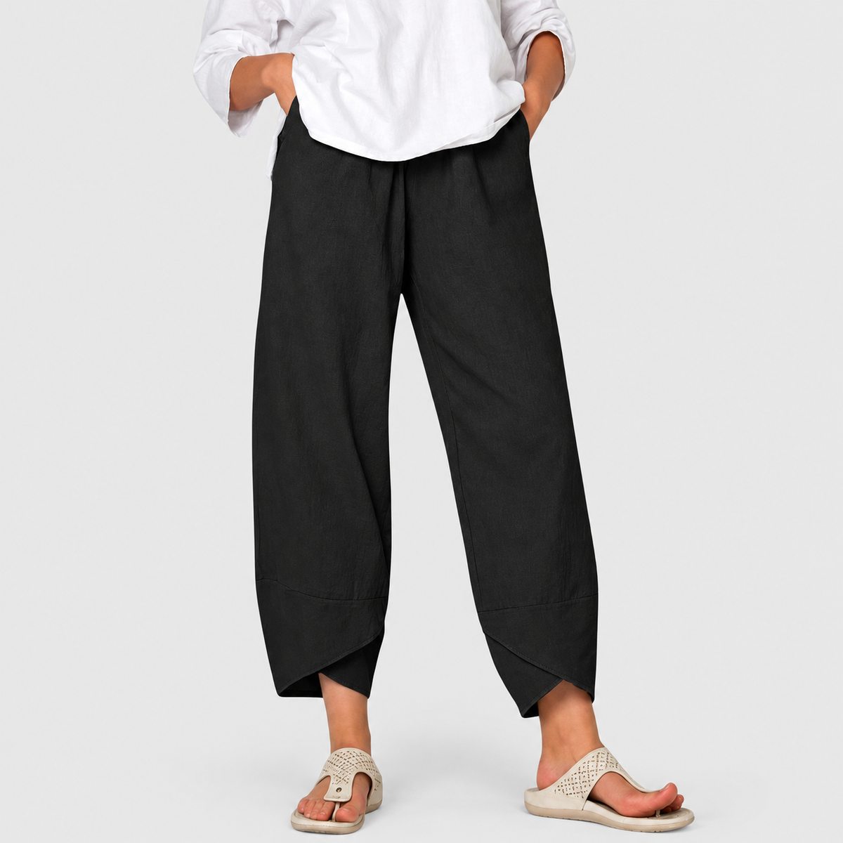Leonella | Women’s Relaxed Tulip-Hem Pants — Black