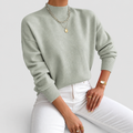 Leonie | Women’s Classic High-Neck Knit Sweater — Light Green