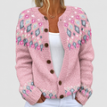 Leonora | Women’s Patterned Button-Front Knit Cardigan — Pink