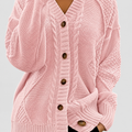 Letitia | Women’s Textured Cable-Knit V-Neck Cardigan — Pink