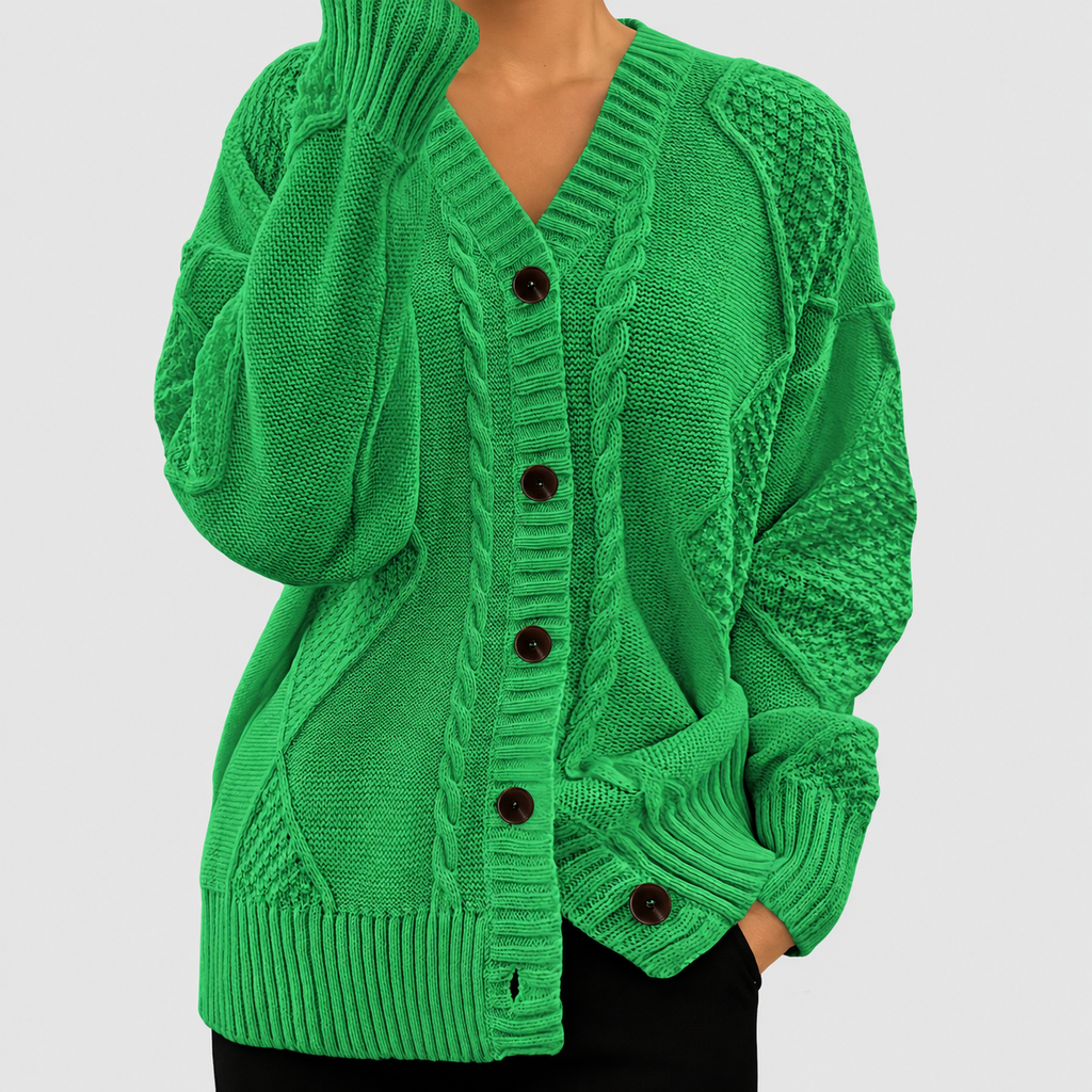 Letitia | Women’s Textured Cable-Knit V-Neck Cardigan — product detail 2