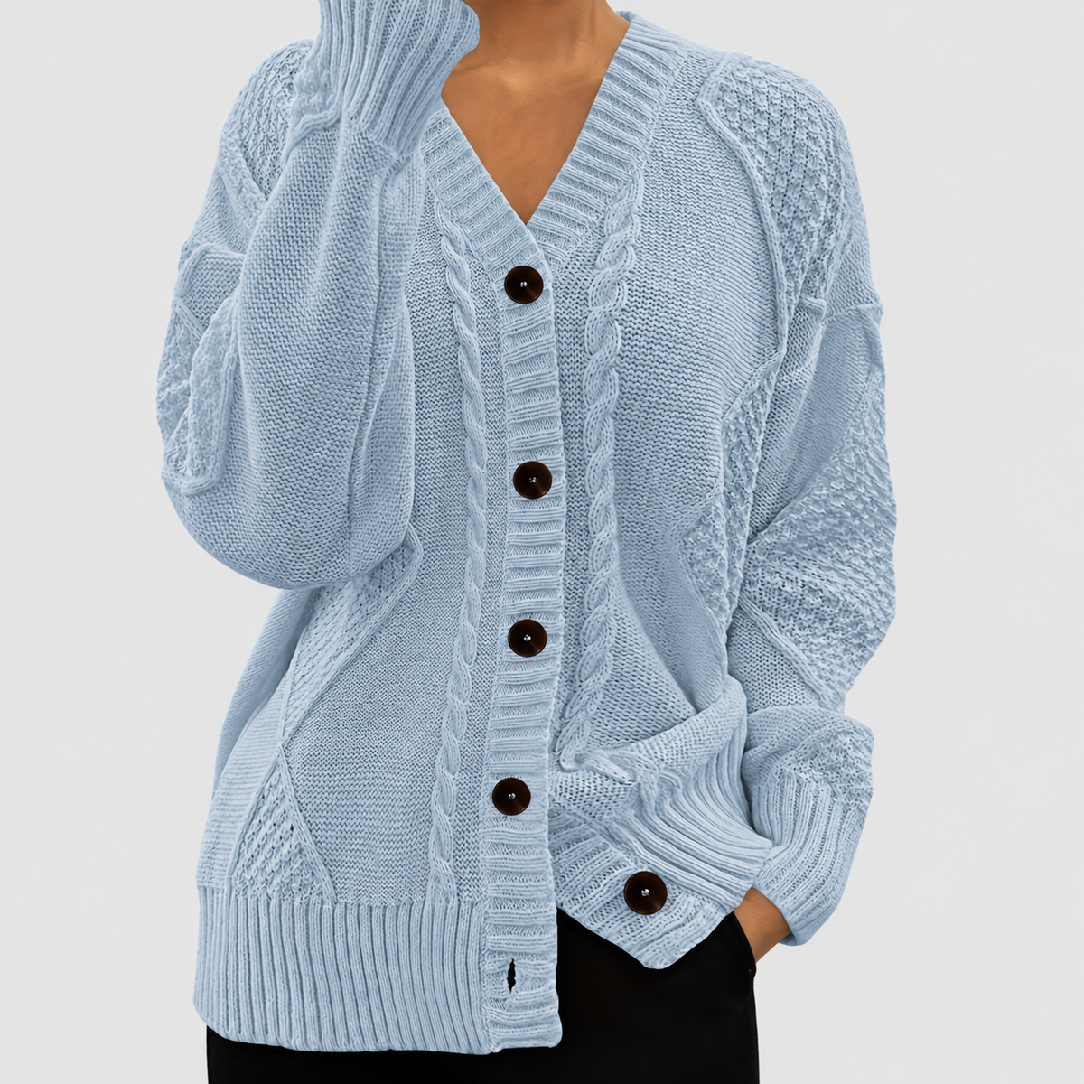 Letitia | Women’s Textured Cable-Knit V-Neck Cardigan — product detail 5
