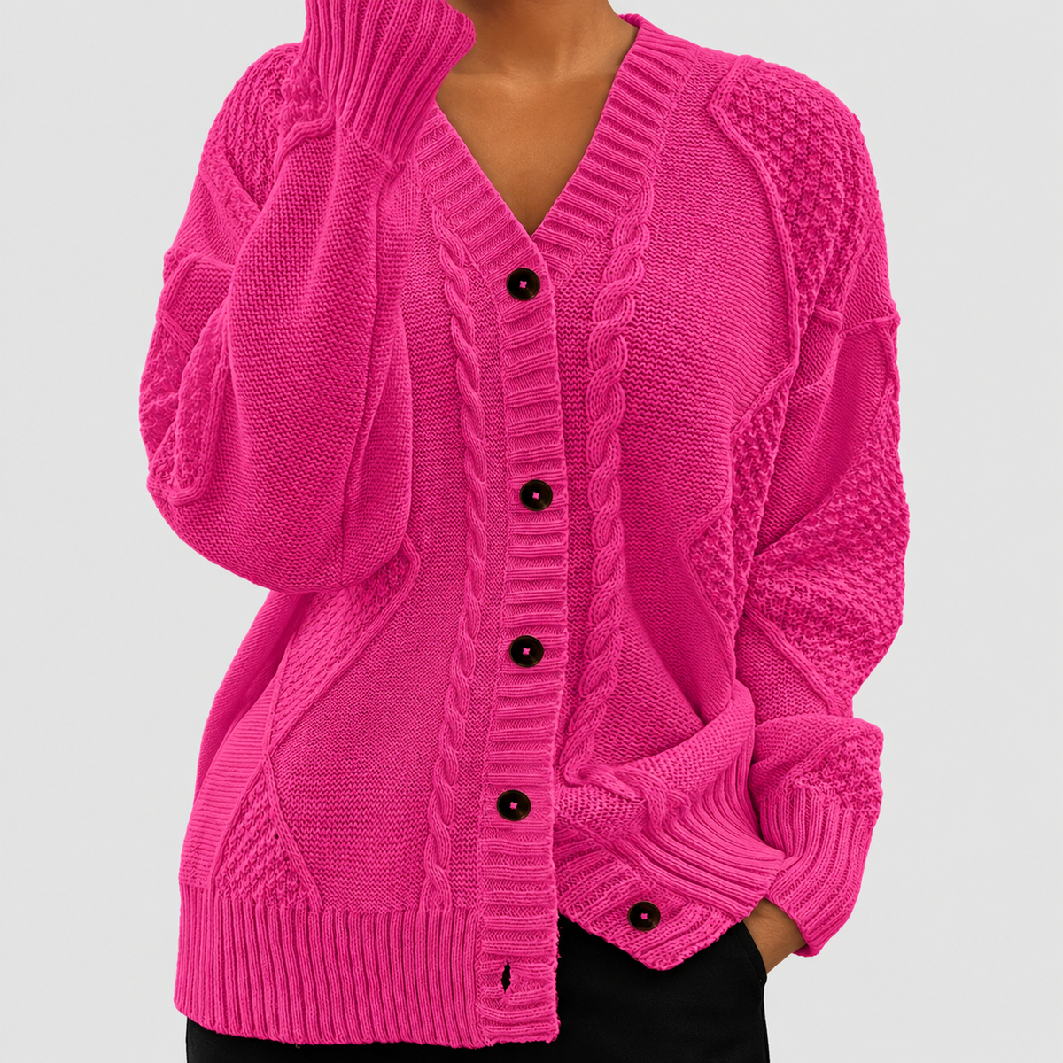 Letitia | Women’s Textured Cable-Knit V-Neck Cardigan — product detail 6